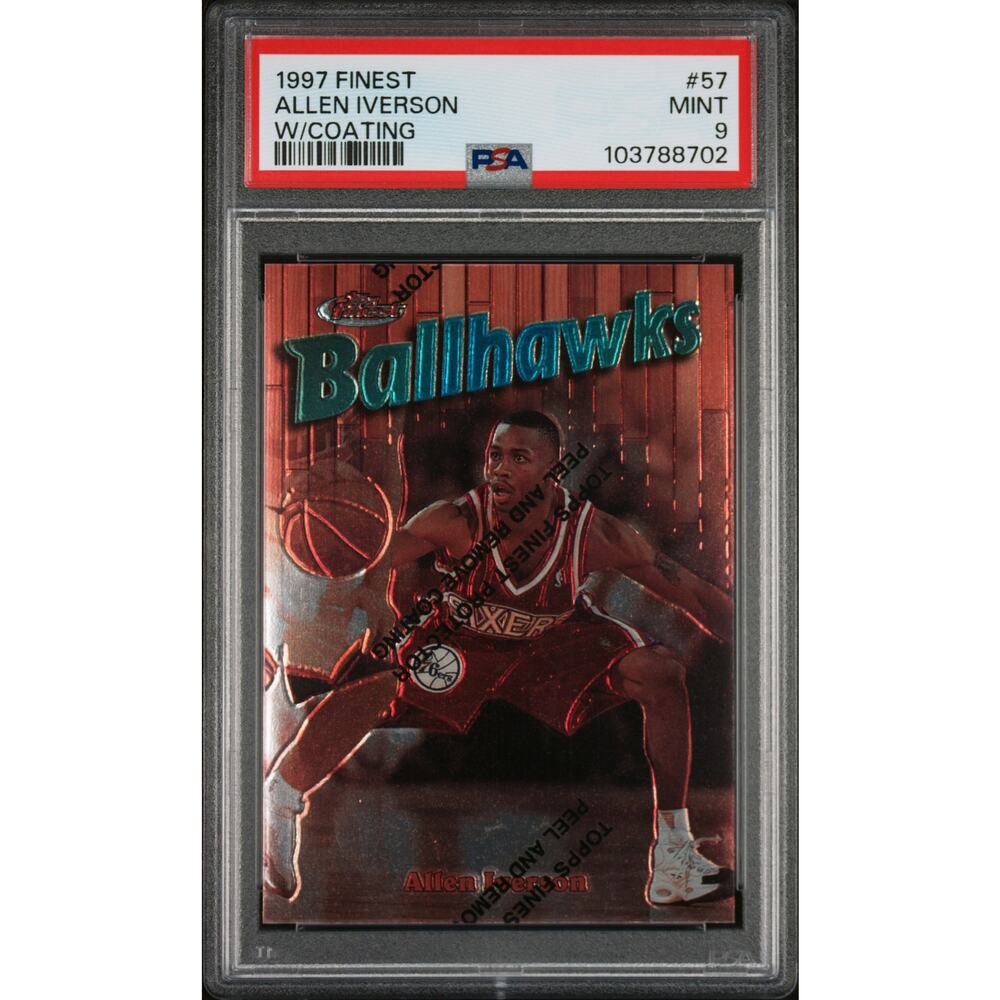 1997 Topps Finest w Coating #57 Allen Iverson PSA 9 Philadelphia 76ers